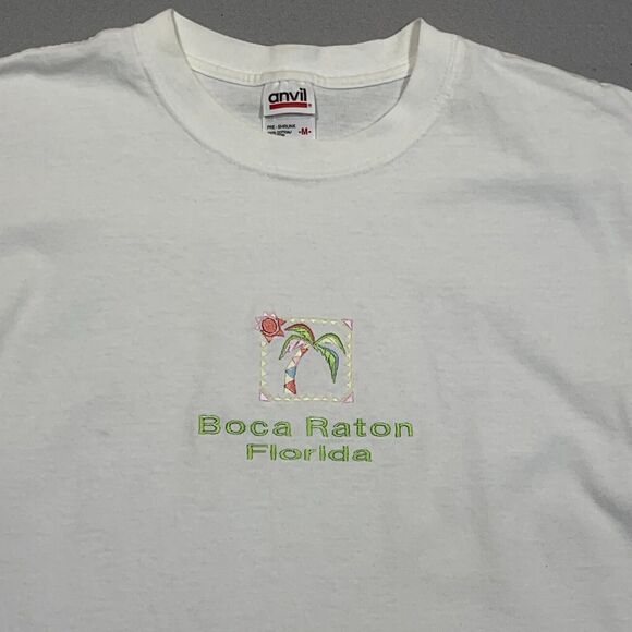Vintage Boca Raton Florida Palm Tree Embroidered Shirt Medium White Graphic - Picture 2 of 8